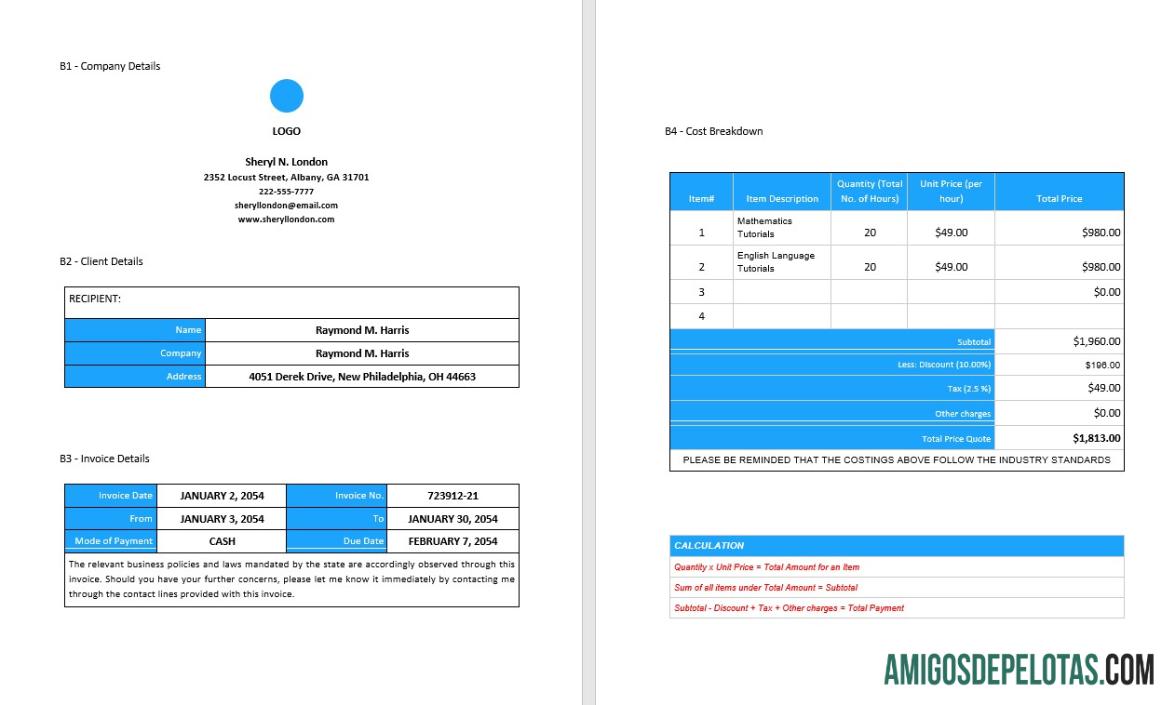 Fatura Freelance em Branco Gratuita amostra